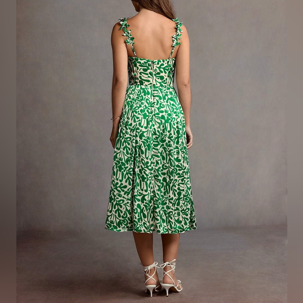 NWT 🌟 Azazie Maggy Green abstract Leaf Print Midi Dress - Picture 3 of 13